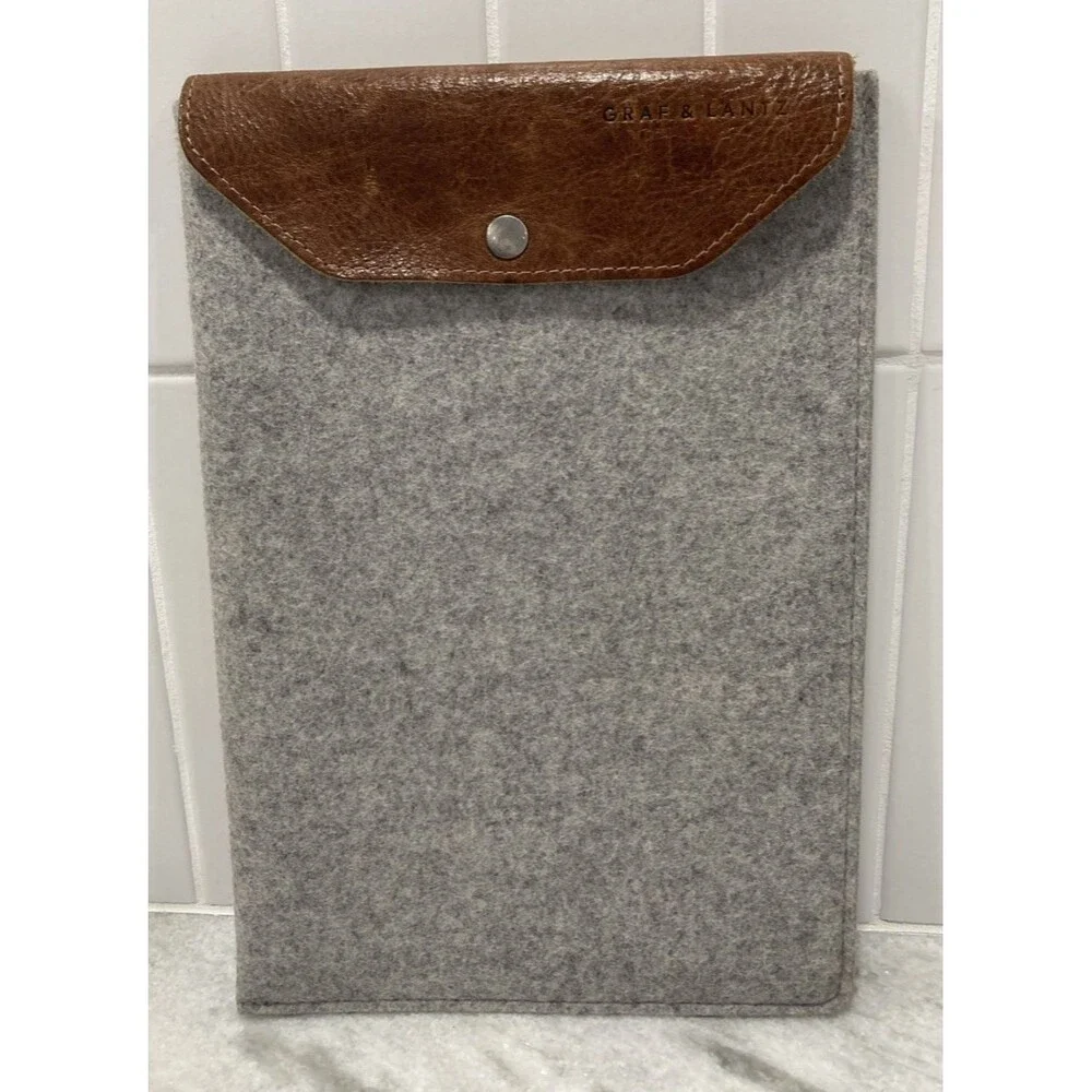 Graf & Lantz Real Leather Wool Tablet Slip Over Case Snap Close Business Career